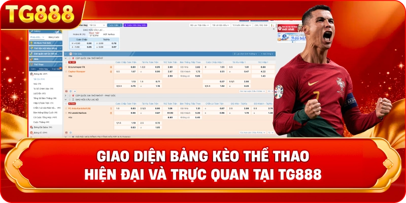 Giao diện bảng kèo Thể thao hiện đại và trực quan tại TG888 