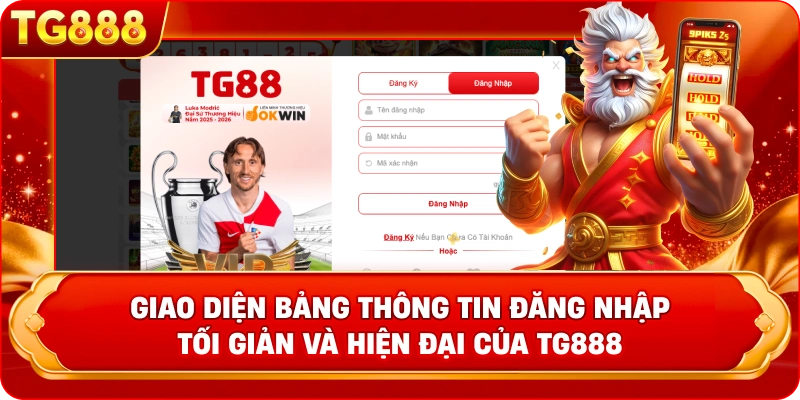 Giao diện bảng thông tin đăng nhập tối giản và hiện đại của TG888