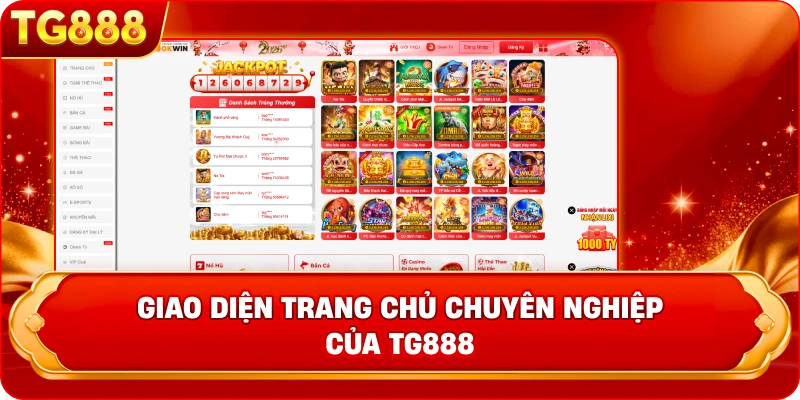 Giao diện trang chủ chuyên nghiệp của TG888 Giao diện trang chủ TG888 chính thức 2025