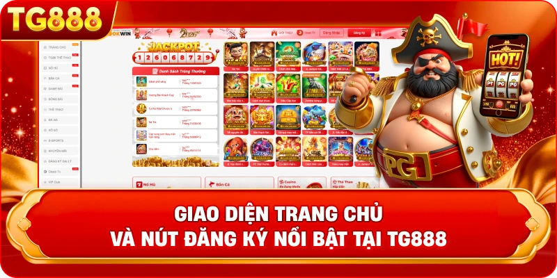 Giao diện trang chủ và nút đăng ký nổi bật tại TG888 